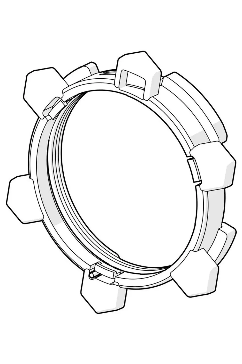 Blick auf eine Überwurfmutter von HANSA, mit einem runden Ring und mehreren seitlichen Griffen zur Befestigung.